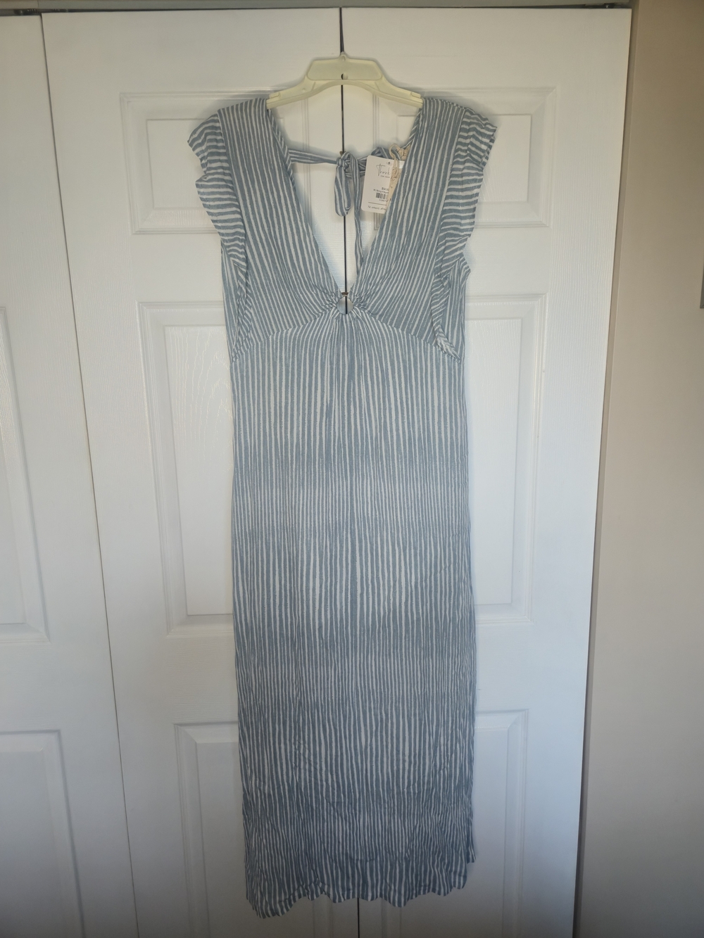 Hem & Thread Light Blue and White Striped V-Neck Maxi Dress